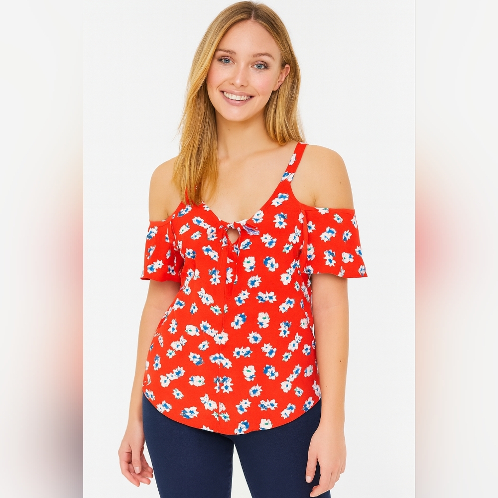 Blue Rain red foral printed tank top size s